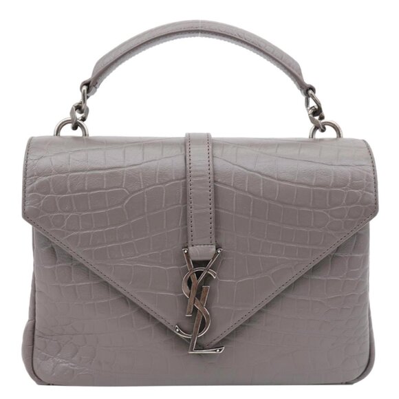 Yves Saint Laurent  College Medium Crocodile Embossed Leather Satchel Bag Gray - Picture 3 of 15